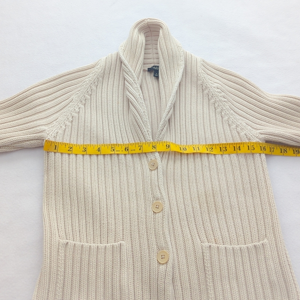 Talbot's Cream/Light Tan Button-up Cardigan Sweater w Collar & Pockets Size Sp - Picture 5 of 8